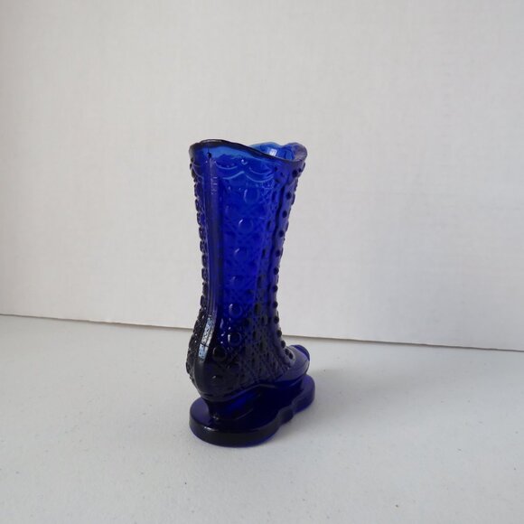 Vintage Victorian Style Cobalt Blue Bouquet Holder Glass Boot Vase Table Decor - Picture 4 of 7